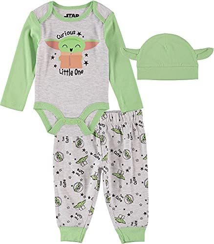 Star Wars Mandalorian The Child Baby Boys Baby Yoda Clothing Conjunto de três peças - Roupas de menino com corpo, calça e chapéu