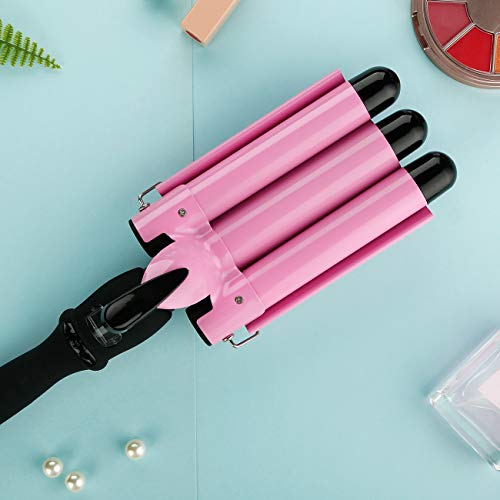 3 barril curling wand tensão de dupla tensão Crimper de cabelo com textilha de LCD - 1 polegada Cerâmica Tourmaline Triple Bails,