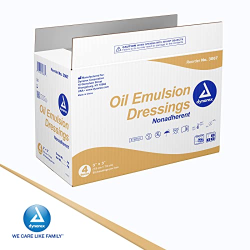 Dynarex Oil Emullingings, cuidados com a ferida, absorvente, molho de gaze de malha estéril de 3 ”x 3” com mistura de emulsão de petrolato e óleo de girassol, 4 caixas - 50 curativos cada