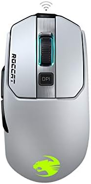 Roccat Kain 202 PC Gaming Mouse sem fio, iluminação Auto RGB, sensor de olho de coruja óptica de 16.000 dpi, mouse ergonômico de computador USB, garra de garra, duração duradoura da bateria, roda de rolagem de titã, branco