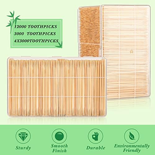 Jerify 12000 PCs Bamboo Pixas de dentes de madeira de madeira redonda de dente redonda com caixa de armazenamento de plástico transparente
