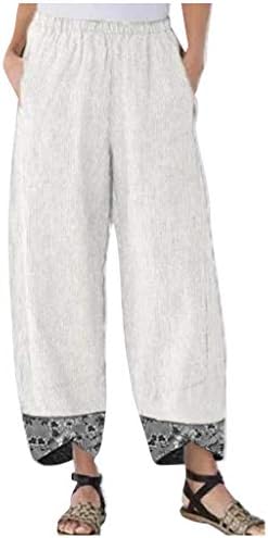 2023 calças de linho de algodão Plus Size, cintura elástica Palazzo boho boho capris calças de lounge de moda confortáveis ​​com bolsos