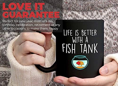 Bubble abraços de peixe amantes caneca de café 11 oz preto - lfe é melhor com um tanque de peixe - aquário peixe dourado de pet hidromlo