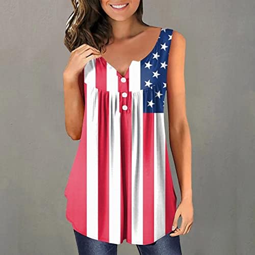4 de julho Tunics for Women USA Flag Banduy Hiding Tshirts camisas de verão Casual Casual Manga Button Up V Bloups pescoço