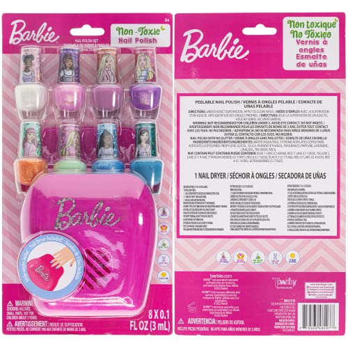 Townley Girl-Barbie não-tóxico de esmalte à base de água, com secador de unhas, para crianças, baterias não incluídas, idades
