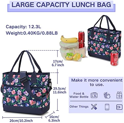 Lancheiras para mulheres, Vonxury LnSululou Lunch Box Térmico Grande Almoço Cooler de Capacidade de alta capacidade com alça destacável para o Work College Travel Picnic