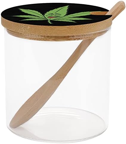 Folhas de maconha jarra de maconha Jar fofo de gotas de vidro recipiente de caixa de armazenamento com colher para cozinha