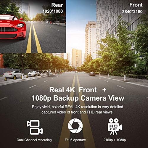 Rexing v1p max 4k UHD canal duplo camada de traço, 3840x2160 front+1080p traseiro, câmera de traço de carro wi-fi com visão