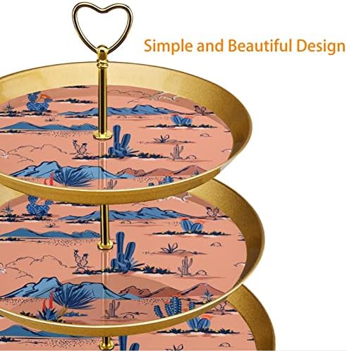3 bolo de camada, cacto sobre o deserto florescendo suculentas sobremesa de flores torre, suporte de cupcake redondo