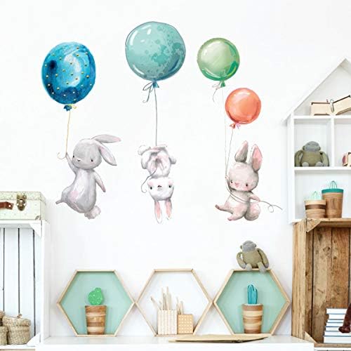 Decalques de parede de berçário de coelho colorido, descasque e adesivos de coelho removíveis para meninas decoração