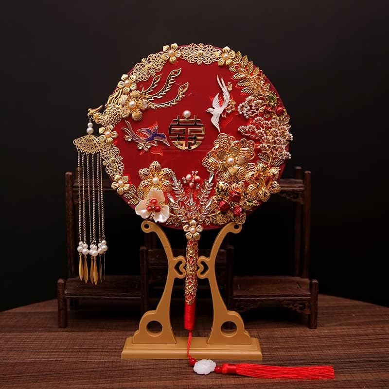 JKUYWX GOLD Phoenix chinês Bouquets de mão -de -fã Tipo de fã Flores artificiais Acessórios de jóias de casamento de metal de cristal