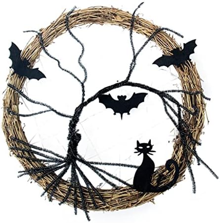 Yfqhdd Happy Halloween Greath Light Up Black Bat Cat Wreath Pingente Halloween Decoração para suprimentos de festa em casa