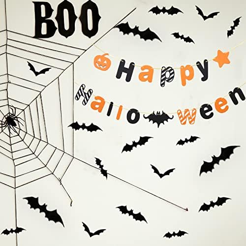 120pcs 3d Bat Wall Adreters com Feliz Balão de Halloween, Decorações de Halloween Conjunto interno para crianças, suprimentos