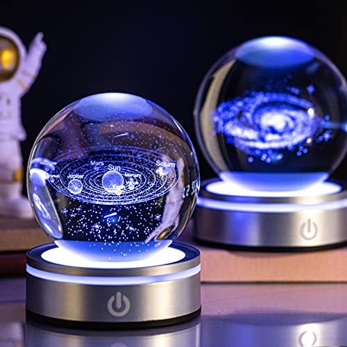 Bola de cristal do sistema solar 3D com base de toque de iluminação colorida LED, sistema solar de modelo decoração ciência da astronomia de Deus, abençoe o mundo da Páscoa Religious Space Gifts Decor