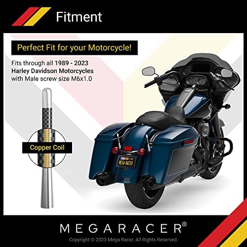 Mega Racer 4.7 Antena de motocicleta de fibra de carbono de prata para Harley Davidson All Models 1989-2022, Antena de substituição
