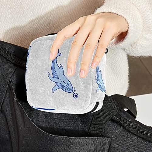 Bolsa de armazenamento de guardanapos sanitários de Oryuekan, bolsas de zíper menstrual reutilizável portátil, bolsa de armazenamento de tampões para mulheres meninas, desenho animado de animal de baleia de animais de animal de animais de formatura azul