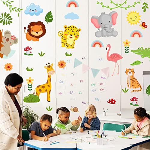 Adesivos de parede de animais yltpajk para crianças, desenho animado zoológico de arte auto-adesiva decalques de parede de animais removíveis para a sala de estar para bebês berçário em sala de aula de jardim de infância decoração de parede