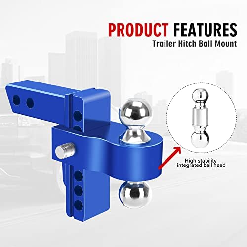 Hitch de reboque ajustável de Yizbap, encanta de 2 Receptor, 6 de queda/Rise Drop Hitch, 12500 lbs GTW, Mount Ball, 2 e 2-5/16 Bola de reboque dupla com fechaduras de aço inoxidável duplo