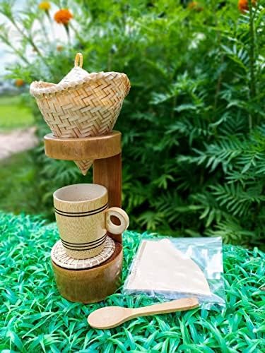 Conjunto de gotejador de café artesanal, bambu natural derramar sobre o conjunto de gotejadores de café e filtro, cafeteiras artesanais