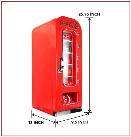 Coca-Cola Exclusive Retro Vending Machine Style 10 pode mini geladeira, 12V DC/110V AC com uma vitrine alta para casa para casa,