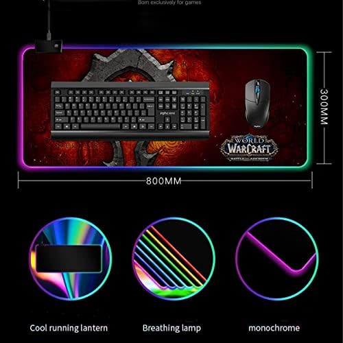 Horda Suibian World of Warcraft RGB MOUS SOFT GAMING MOUSE PROGUEM LED GRANDE LED GLOWLENTE LED MOUSEPAD MUSEPAD NÃO RORBRAÇÃO BASEBRO COMPULAR CANTECIDO DE TECLADO DE COMPUTADOR MAT 31.5X 11.8in