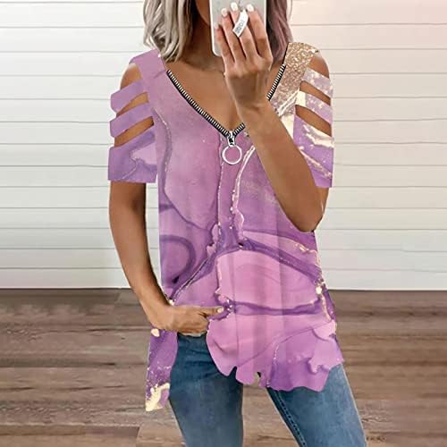 Tampas de tamanho grande para mulheres com decote em v zip-up ombro frio tops florais de verão de manga curta casual blusas de ajuste solto