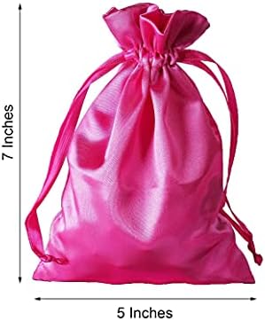 12 Fuchsia 5x7inch cetim Sacos de favor com corda