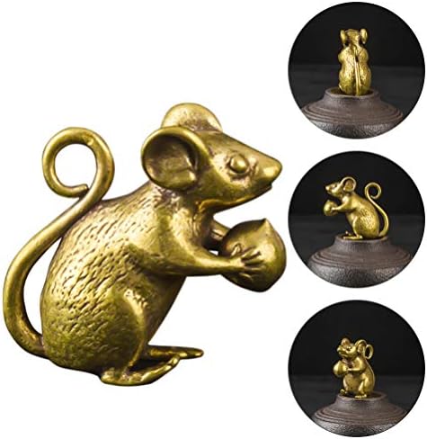 NUOBESTY MINI REDOS ESTÁTUA MINI BRASS Feliz Lucky Rat estátua chinesa zodiac feng shui escultura riqueza figura sortuda para