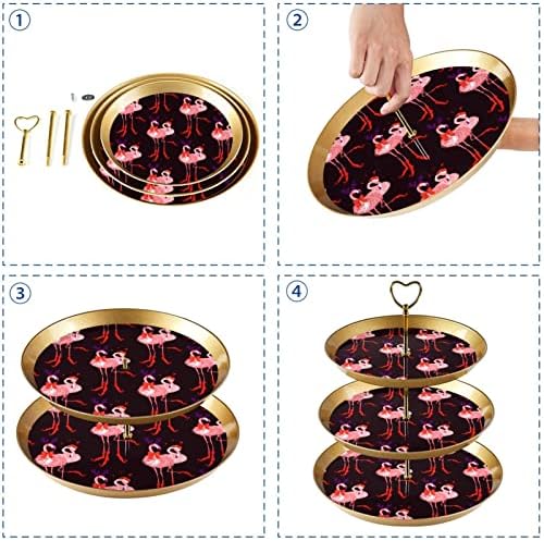 Dragonbtu 3 Cupcake Stand com Rod Gold Rod Plastic Triered Tower Tower Bandeja de meias de Natal Vermelho Padrão Display de doces de frutas para casamento Festa de chá de Natal de aniversário