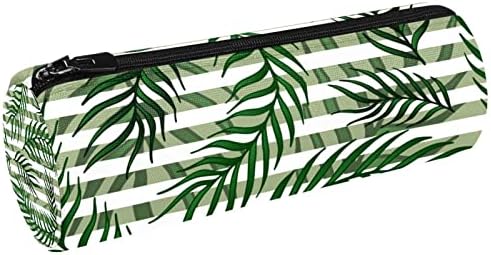Folhas verdes Plant Stripe Lápis Case Student Peike bolsa zíper da bolsa de maquiagem de maquiagem Bolsa de cosméticos