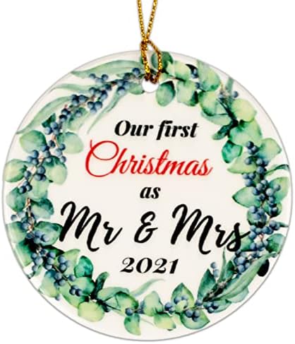 Uniqus Primeiro Ornamento Casado de Natal 2021 Nosso primeiro ornamento de Natal 2021 como Sr. e Mrs Bride & Groom Ornamento 1º Natal Juntos Presentes de casamento Idéias de presentes de chuveiro com caixa de presente