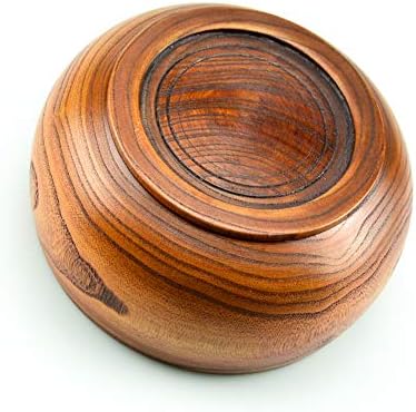 Tigela de armazenamento de bola de fios artesanais de madeira com ajuny com dispensador de fios em espiral e anéis decorativos de