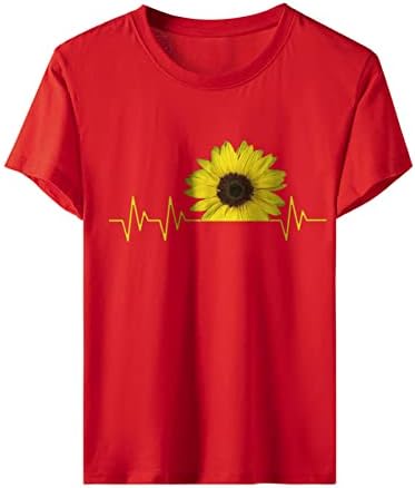 Top de manga curta para mulheres outono barco de verão pescoço de girassol gráfico de flores feliz páscoa blusa