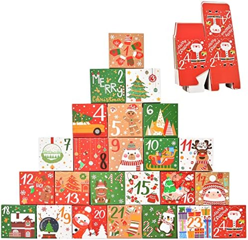 24 Pacote pequenas caixas de presente Caixas de calendário de advento de Natal Candas de doces ou biscoitos de biscoito,