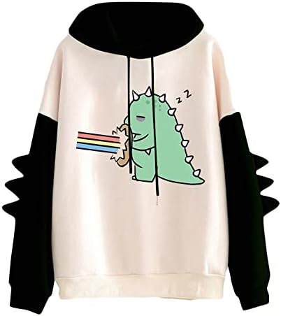 Oplxuo Capole gráfico de dinossauro fofo para mulheres meninas adolescentes colorido bloco de manga longa Tops de