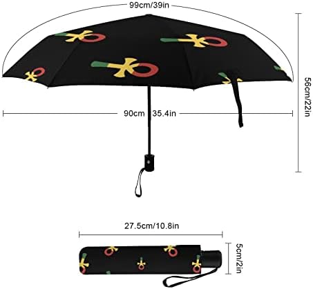 Rasta Ankh Viagem à prova de vento 3 Fold Sugula automática Compact Dobling Manual Rainbrella para Rain Sun