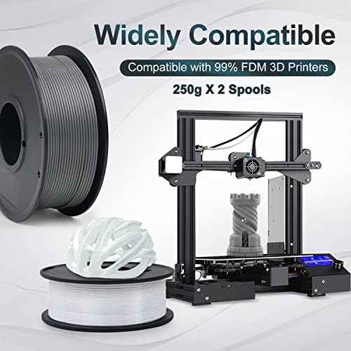 Pacote de filamentos de impressora PLA 3D, filamento cinza/transparente de 1,75 mm, precisão dimensional +/- 0,02 mm, 250g
