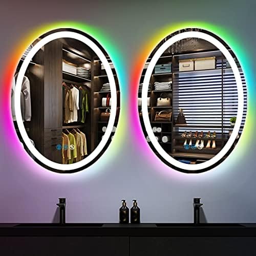 Arumma 32 x 24 polegadas Banheiro espelho oval com luzes Frente e RGB Alteração do espelho iluminado ova