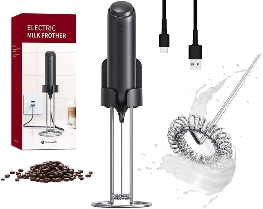 Milão elétrico Frother de mão com carregador de montagem na parede Mini espumante de espuma recarregável de aço inoxidável, mini espumante portátil portátil para café para café, cappuccino, frappe, matcha