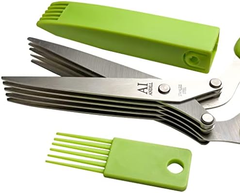 Andill Herb Scissors Com 5 lâminas e capa, tesouras de cozinha, tesouras multifuncionais de ervas, aparelhos para cortar coentro