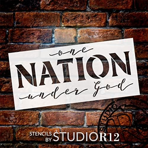 Uma nação sob o estêncil de Deus por Studior12 | Decoração de casa patriótica DIY artesanal | Pintura Quarto de julho Sinal de madeira