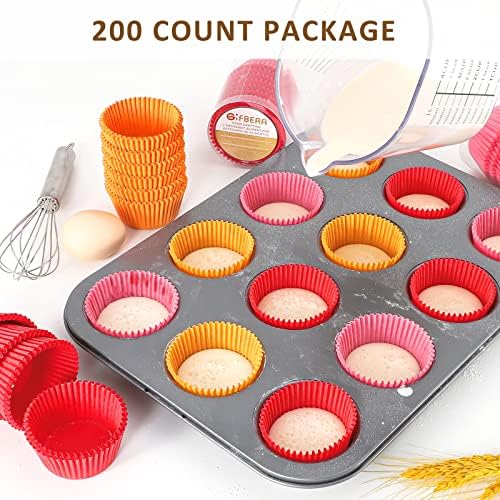 Gifbera Cupcake Liners Standard Grease Prooft Muffin Baking Cups Papel para assar 200 acusações, laranja