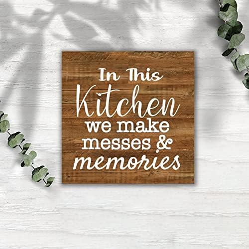 Nesta cozinha, fazemos bagunças e memórias sinal de madeira citações angustiadas de letras penduradas sinal decorativo de parede