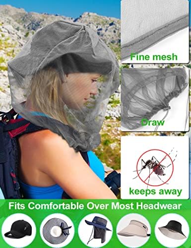 Wohohoho Mosquito Cabeça da rede de rede com cordão de empate, rede de face de insetos para chapéus, escudo de face de malha para