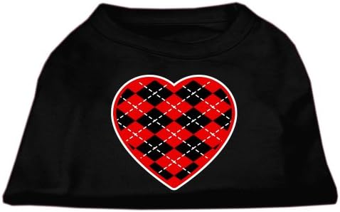 Mirage Pet Products Argyle Heart Red Tela Print camisa preta LG