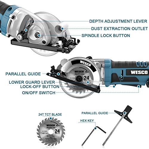 Mini-serra circular sem fio, Wesco 20V 3-3/8 '