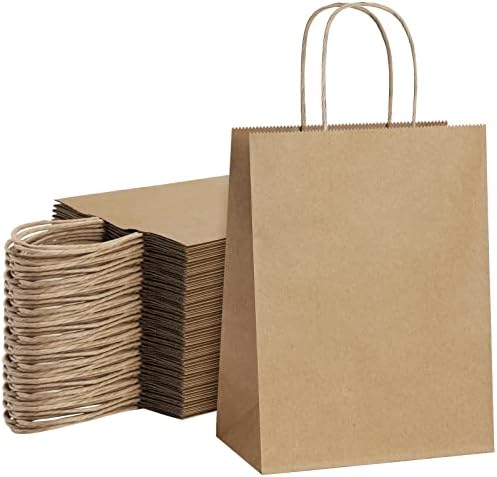 Sacos de presente de papel marrom do dia marrom, sacos de papel kraft com alças a granel 8x4.25x10.5 100 pacote de tamanho