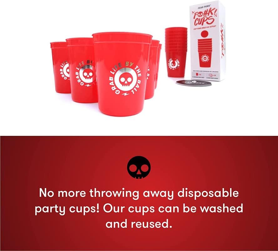 Fear Pong: F@#KCUPS-complemento para jogos de pong de cerveja-14 copos vermelhos reutilizáveis ​​+ 12 ousados-o acessório perfeito para festas e noite