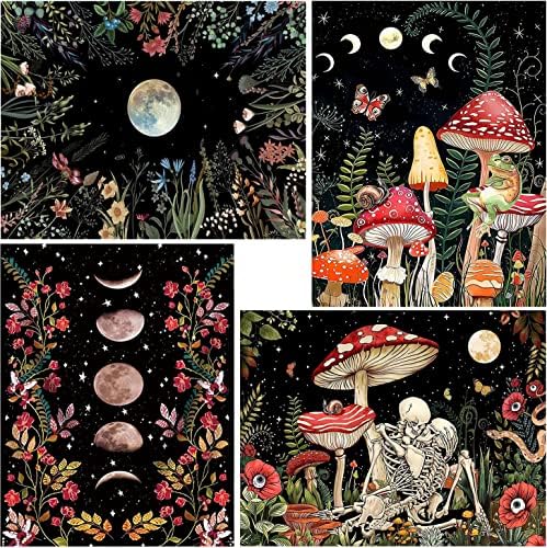 Mrnsiet 4 Pack Paint by number Kits 12x16 polegadas, Moon Cogumelo Plantas de Fantasia Plantas de Fantasia Ailvas