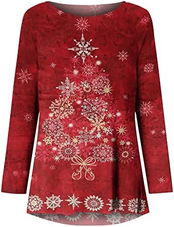 Túdos de túnica de Natal para mulheres para vestir com leggings glitter árvore de natal impressão de camisa solta de manga longa blusa